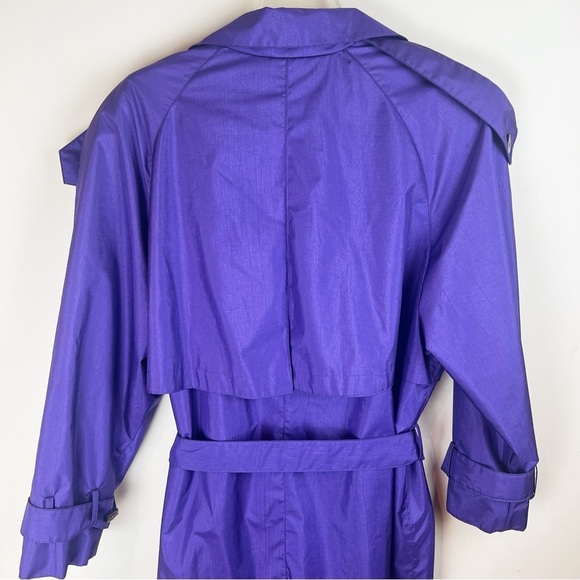 Vintage 80s Deep Purple Iridescent Long Trench Coat Rain Jacket 16 Metallic - Picture 6 of 15